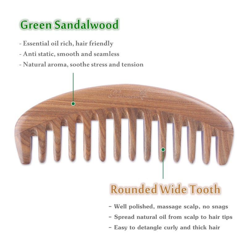 Breezelike Wide Tooth Hair Comb - Natural Detangling Wooden Comb for Curly Hair - No Static Sandalwood Comb for Women and Men - Image 2